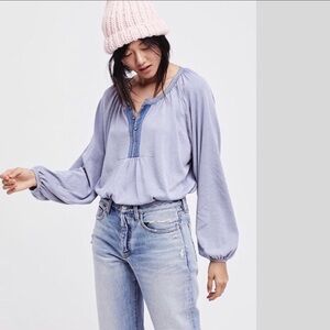 Free People We The Free Blue Arcadia Henley Top - Small